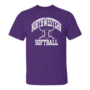 Northwestern University Wildcats Purple Short Sleeve Tee Shirt with Softball Design