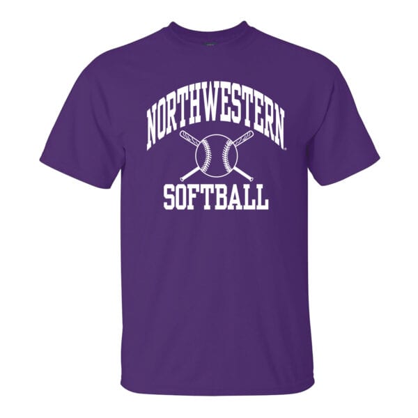 Northwestern University Wildcats Purple Short Sleeve Tee Shirt with Softball Design