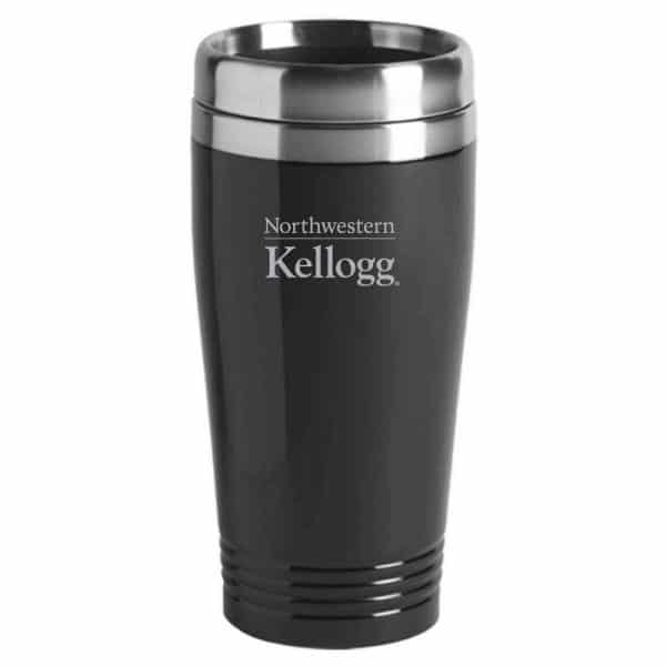 Northwestern University Wildcats Laser Engraved Black 16oz Stainless-Steel Tumbler Mug with Kellogg Design