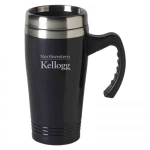 Northwestern University Wildcats Laser Engraved Black 16oz Stainless-Steel Tumbler Mug with Handle & Kellogg Design