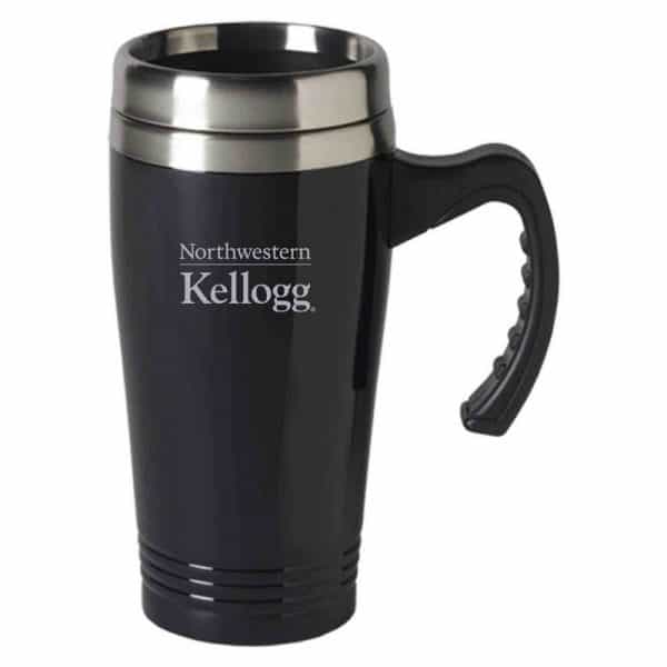 Northwestern University Wildcats Laser Engraved Black 16oz Stainless-Steel Tumbler Mug with Handle & Kellogg Design