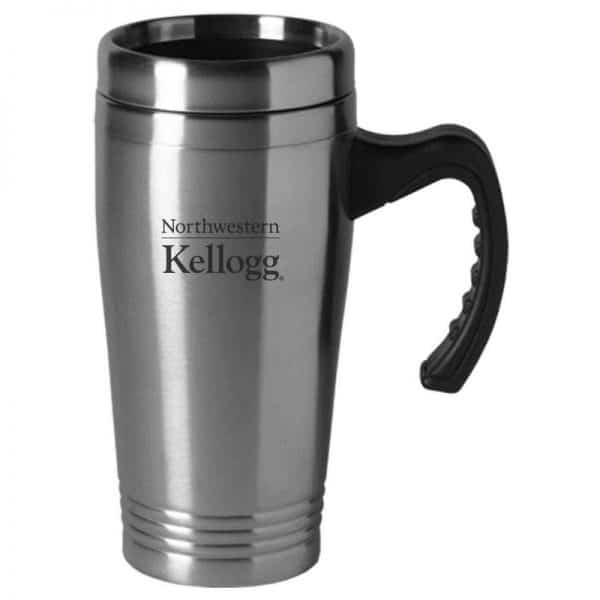 Northwestern University Wildcats Laser Engraved Silver 16oz Stainless-Steel Tumbler Mug with Handle & Kellogg Design