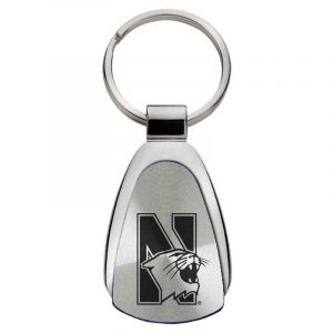 Northwestern University Wildcats Laser Engraved Silver Teardrop Key Chain with Mascot Design