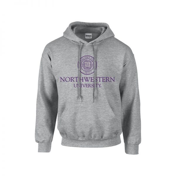 Northwestern University Wildcats Men's Dark Grey Hooded Sweatshirt with Northwestern University Seal Design