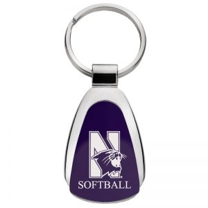 Northwestern University Wildcats Laser Engraved Purple Teardrop Key Chain with Mascot & Softball Design