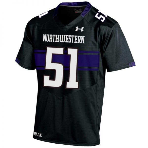 Northwestern University Wildcats Adult Under Armour Black Replica Football Jersey with #51-Front