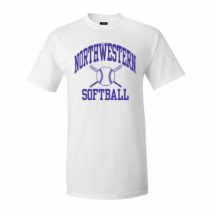 Northwestern University Wildcats White Short Sleeve Tee Shirt with Softball Design