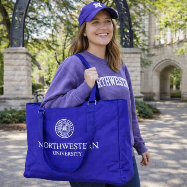 Northwestern University Wildcats  Zippered Tote Bag with Embroidered Seal Design - Image 4