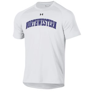 Northwestern University Wildcats Under Armour® Men's Tech White Short-Sleeve Tee Shirt with Printed Arched Northwestern Design-2