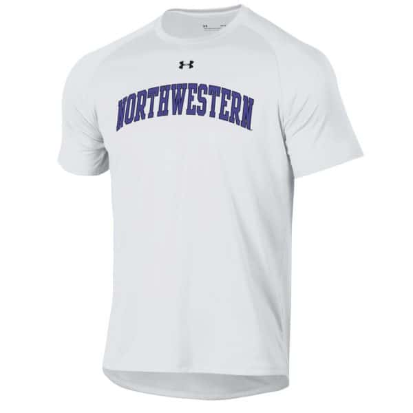 Northwestern University Wildcats Under Armour® Men's Tech White Short-Sleeve Tee Shirt with Printed Arched Northwestern Design-2