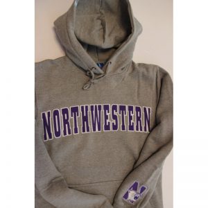 Northwestern University Wildcats Gray Hooded Sweatshirt with Tackle Twill Sewn On Arched Northwestern Design