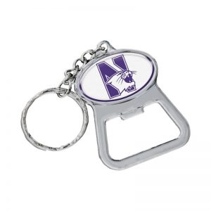 Northwestern Wildcats White Oval Bottle Opener Key Chain with N-Cat Design