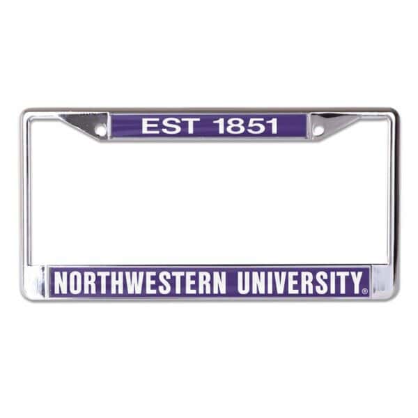 Northwestern University Wildcats Chrome License Plate Frame with Laser Cut Acrylic Purple EST 1851 Northwestern University Insert