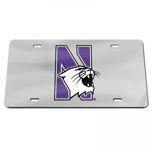 Northwestern Wildcats Thick Mirrored Acrylic License Plate with Multicolor N-Cat Design