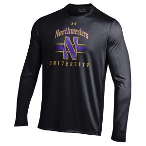 Northwestern University Wildcats Men’s Under Armour Tactical Tech™ Black Long Sleeve T-Shirt with Gothic Design with Stylized N