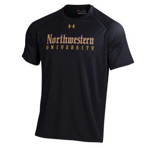 Northwestern University Wildcats Men’s Under Armour Tactical Tech™ Black Short Sleeve T-Shirt with Northwestern University Gothic Design