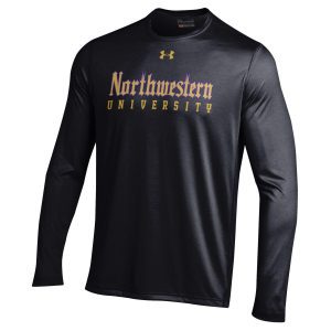 Northwestern University Wildcats Men’s Under Armour Tactical Tech™ Black Long Sleeve T-Shirt with Northwestern University Gothic Design