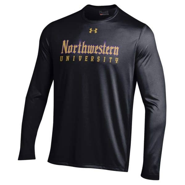 Northwestern University Wildcats Men’s Under Armour Tactical Tech™ Black Long Sleeve T-Shirt with Northwestern University Gothic Design