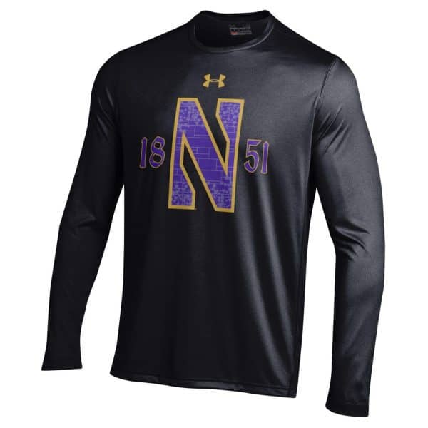 Northwestern University Wildcats Youth Under Armour Tactical Tech™ Black Long Sleeve T-Shirt with Stylized N Gothic Design