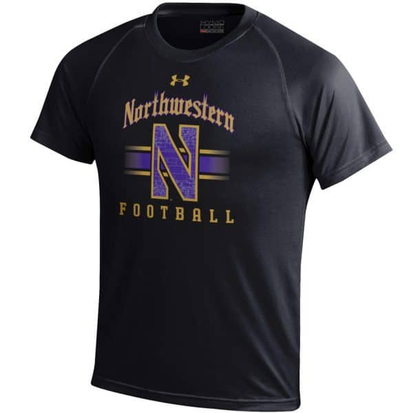 Northwestern University Wildcats Men’s Under Armour Tactical Tech™ Black Short Sleeve T-Shirt with Northwestern Football & Stylized N Gothic Design