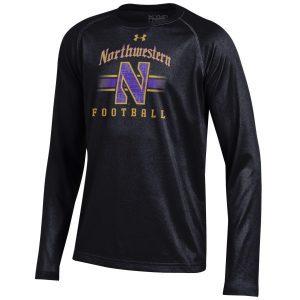Northwestern University Wildcats Youth Under Armour Tactical Tech™ Black Long Sleeve T-Shirt with Northwestern Football & Stylized N Gothic Design