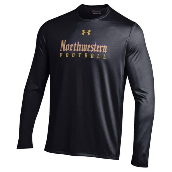 Northwestern University Wildcats Youth Under Armour Tactical Tech™ Black Long Sleeve T-Shirt with Northwestern Football Gothic Design