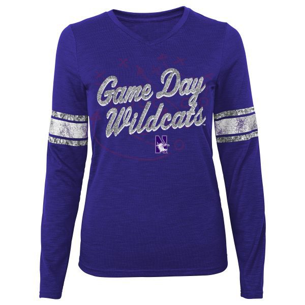 Northwestern University Wildcats Youth Glitter Print Purple Long Sleeve T-Shirt
