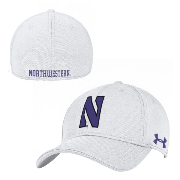 Northwestern University Wildcats Under Armour White Stretch Fit Hat with Stylized Northwestern N Design