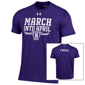 Northwestern University Wildcats Men’s Under Armour Purple Tee with March into April Basketball Design