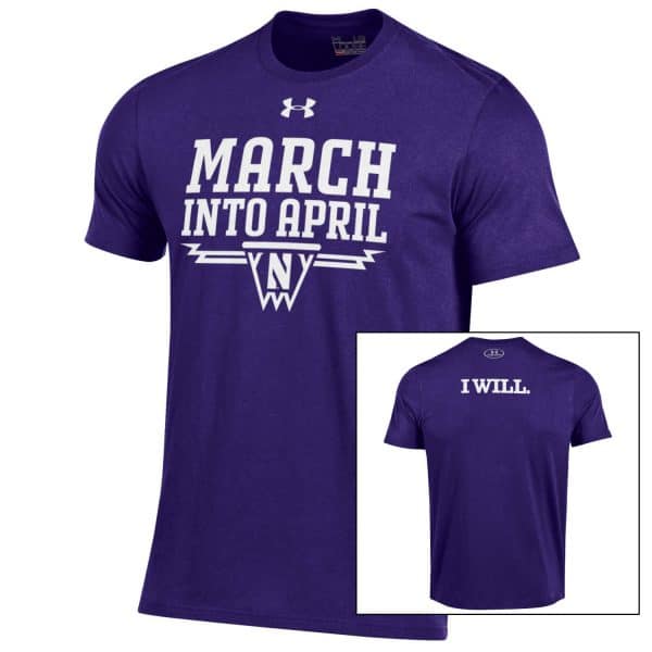 Northwestern University Wildcats Men’s Under Armour Purple Tee with March into April Basketball Design