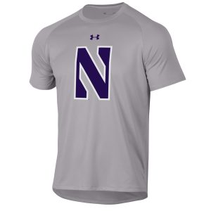 Northwestern University Wildcats Youth Under Armour Tactical Tech™ Light Grey Short Sleeve T-Shirt with Stylized Northwestern N Design