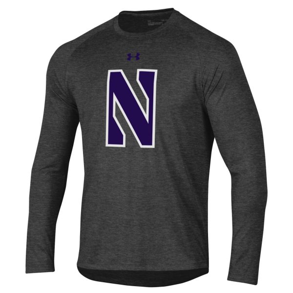 Northwestern University Wildcats Youth Under Armour Tactical Tech™ Dark Grey Long Sleeve T-Shirt with Stylized Northwestern N Design