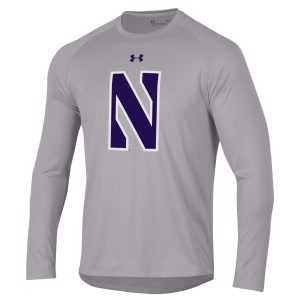 Northwestern University Wildcats Youth Under Armour Tactical Tech™ Light Grey Long Sleeve T-Shirt with Stylized Northwestern N Design