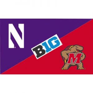 Northwestern University Wildcats 3'X5' House Divided Flag with Maryland Terrapins