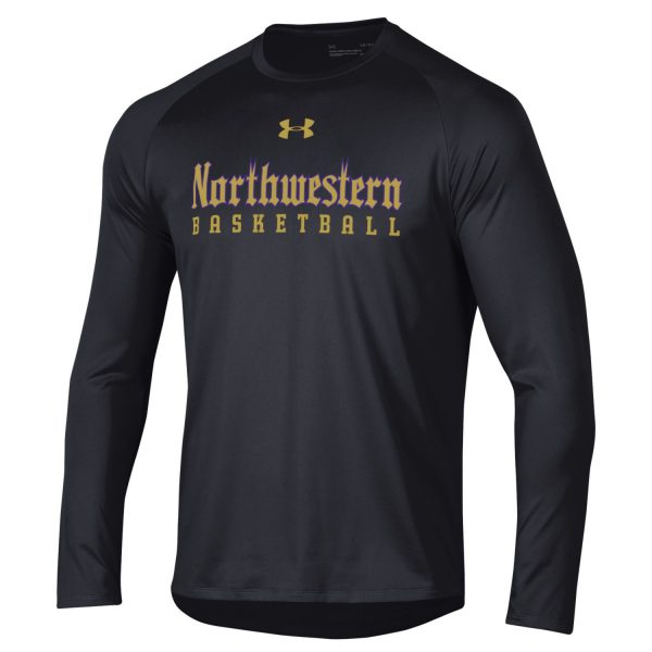 Northwestern University Wildcats Youth Under Armour Tactical Tech™ Black Long Sleeve T-Shirt with Northwestern Basketball Gothic Design