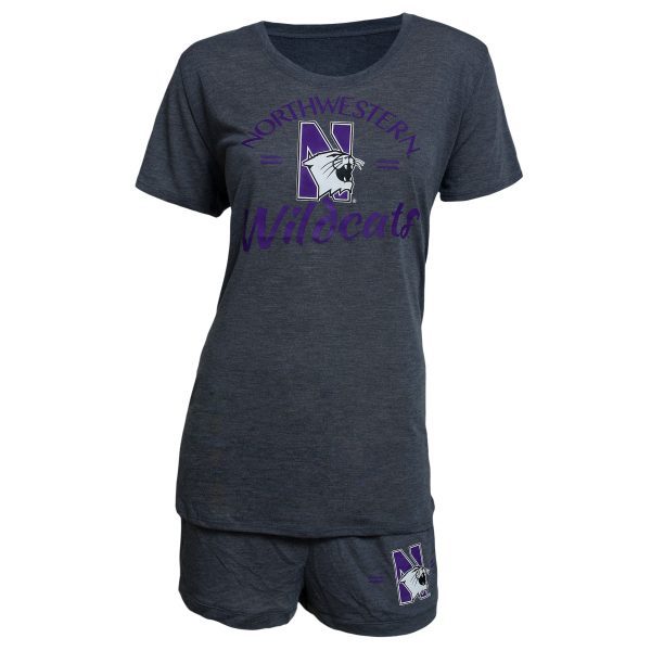 Northwestern University Wildcats Ladies Black Heather T-Shirt and Short Set