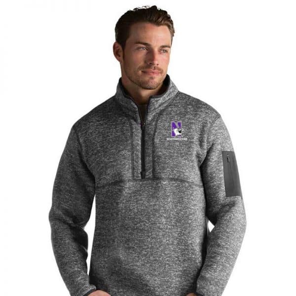 Northwestern University Wildcats Men's Antigua Fortune 1/4 Zip- Smoke Heathered