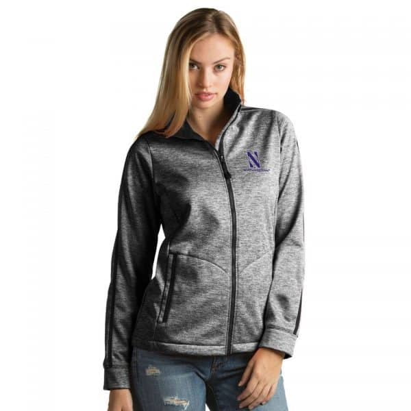 Northwestern University Wildcats Women's Antigua Golf Jacket in Black Heather