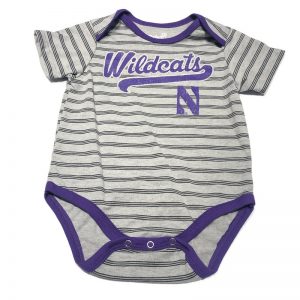 Northwestern University Wildcats Grey Striped Onesie with Script Wildcats & N Design