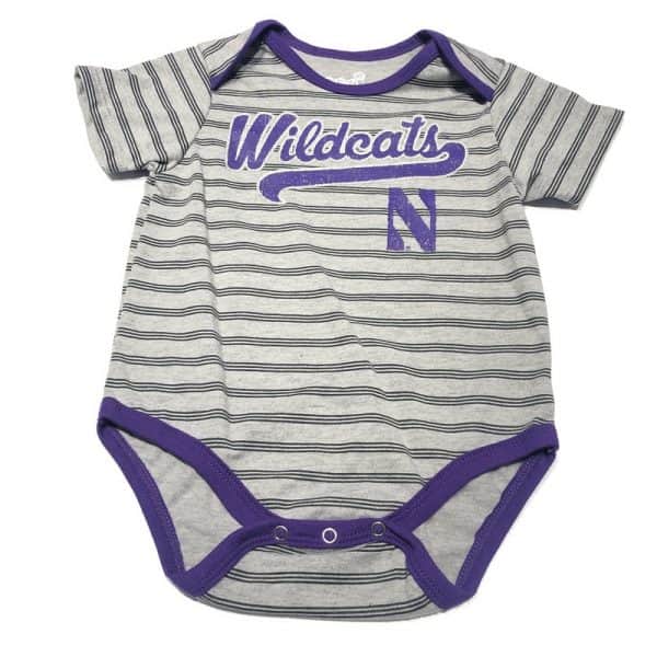 Northwestern University Wildcats Grey Striped Onesie with Script Wildcats & N Design
