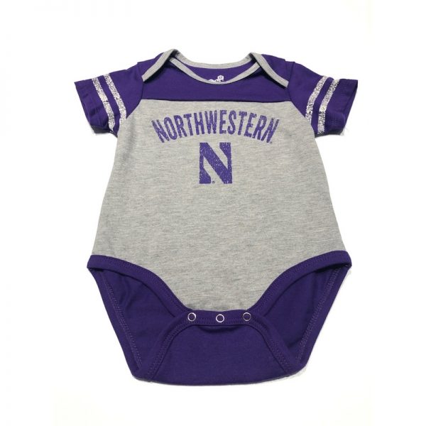Northwestern University Wildcats Onesie with Purple Shoulders and Back & Arch Northwestern Over N Design