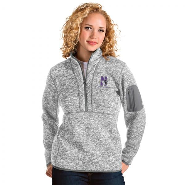 Northwestern University Wildcats Women's Antigua Fortune Jacket in Light Grey Heather