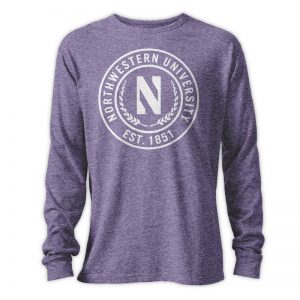 Northwestern University Wildcats Men's League Purple Heather Triblend Long Sleeve T-Shirt