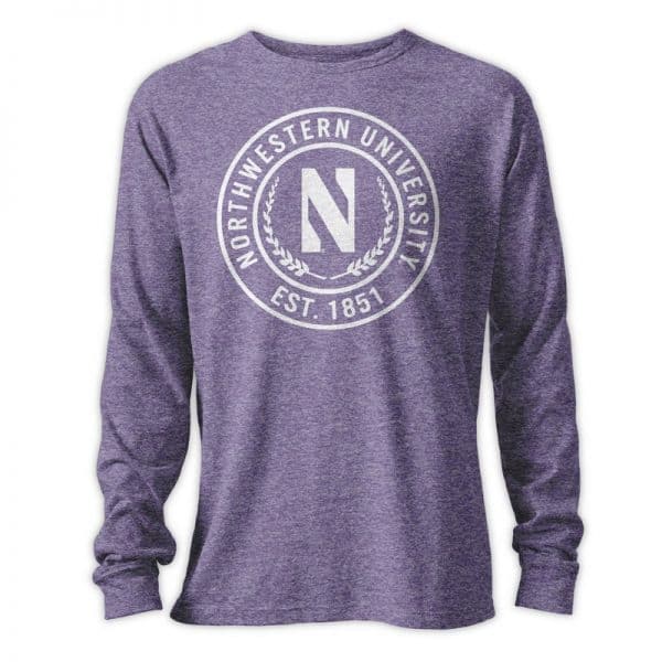 Northwestern University Wildcats Men's League Purple Heather Triblend Long Sleeve T-Shirt