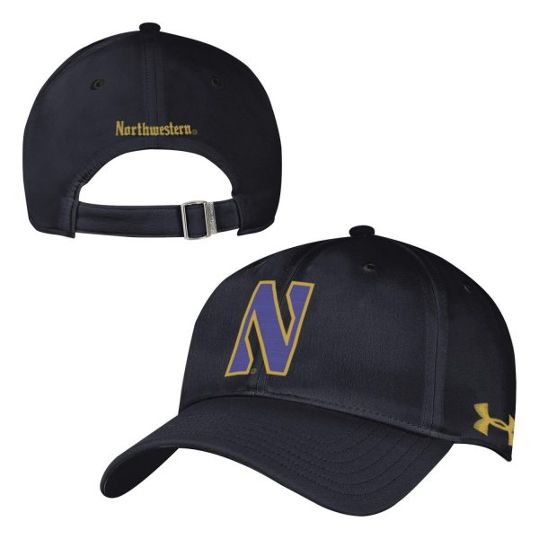 Northwestern University Wildcats Under Armour Renegade Adjustable Black Hat with Stylized N Gothic Collection Design