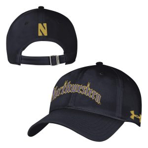 Northwestern University Wildcats Under Armour Renegade Adjustable Black Hat with Gothic Collection Arched Northwestern Design