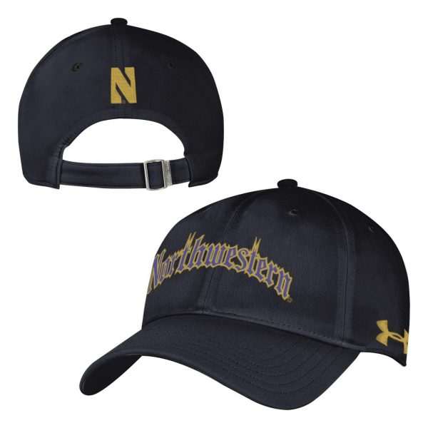 Northwestern University Wildcats Under Armour Renegade Adjustable Black Hat with Gothic Collection Arched Northwestern Design