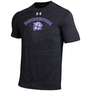 Northwestern University Wildcats Men’s Under Armour Triblend Black Heather Tee with Vintage Wildcat Design