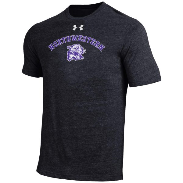 Northwestern University Wildcats Men’s Under Armour Triblend Black Heather Tee with Vintage Wildcat Design