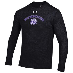 Northwestern University Wildcats Men’s Under Armour Triblend Black Heather Long Sleeve Tee with Vintage Wildcat Design